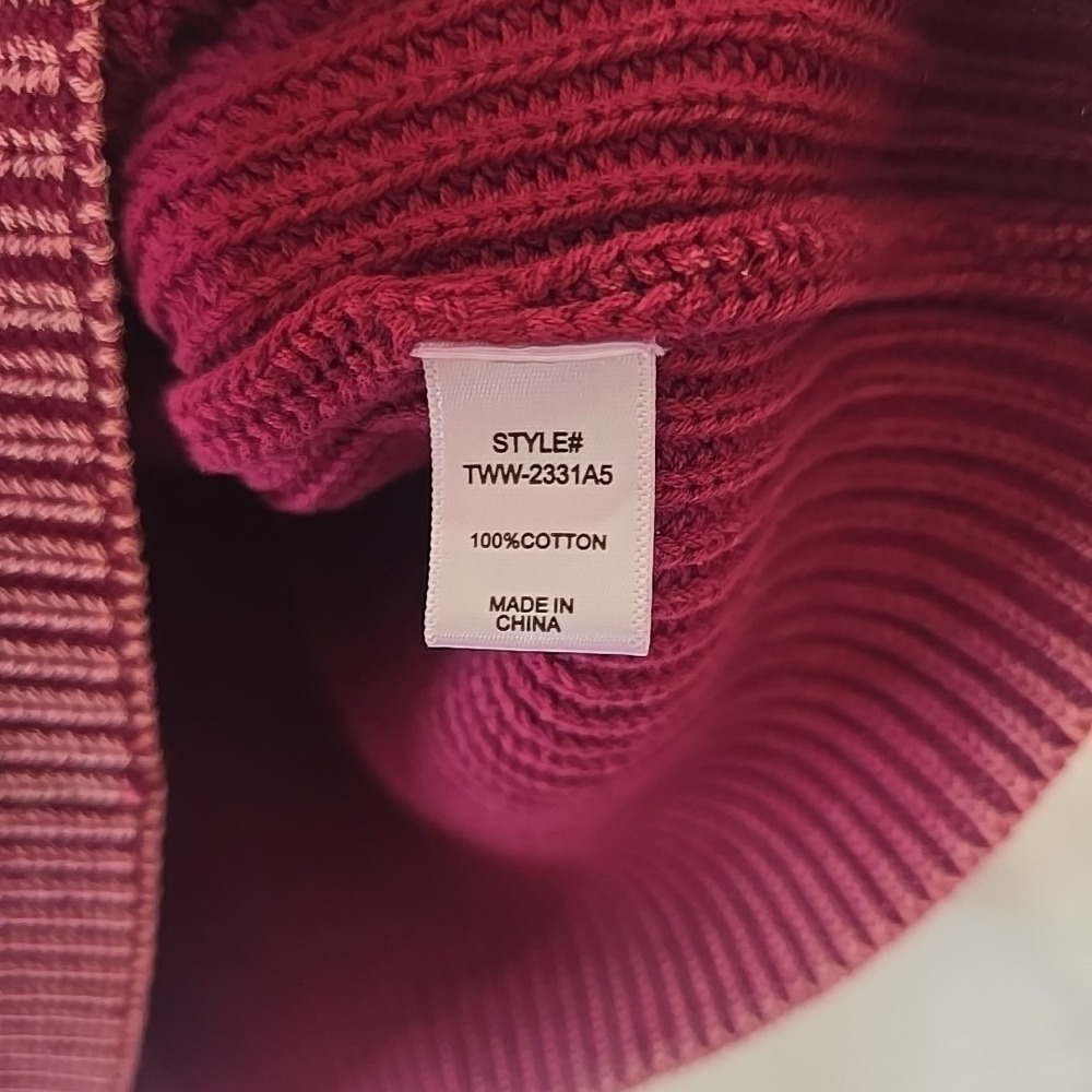 Zenana Washed Look Mock Neck Short Sleeve Cropped Sweater Dark Pink Sz‎ L/XL - Picture 7 of 13